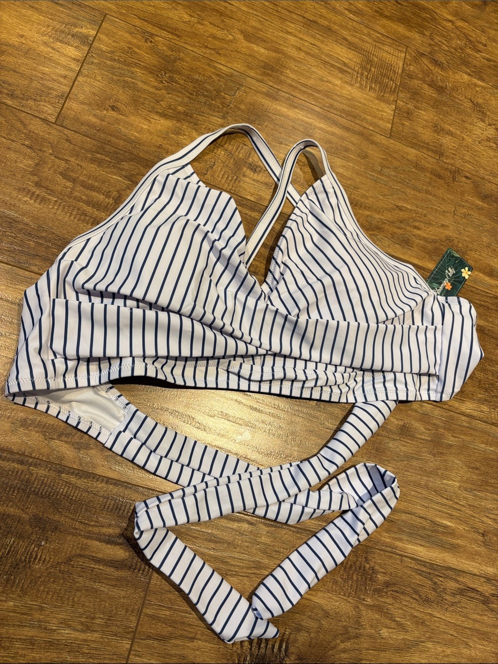 Striped Blooming Jelly NWT Wrap Bikini Top in White & Navy